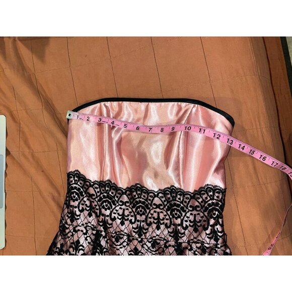 Vintage Jessica McClintock Y2K 80's 90's Pink Strapless Mini Dress Lace & Ruf - Picture 6 of 8